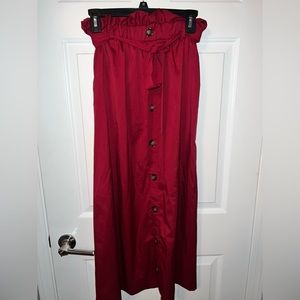 SHEIN Red Paperbag Waist Button Detail Self Belted Skirt Size Medium